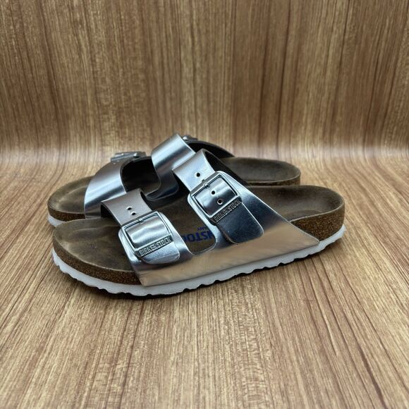 Birkenstock Arizona Soft Footbed Womens Sandals EU 36 US 5 Metallic Silver - Picture 3 of 9
